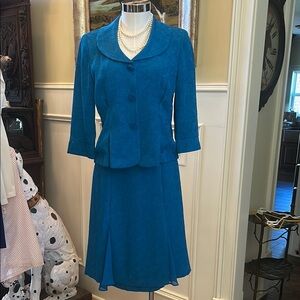 Vintage Sag Harbor Sz 8P Elegant Blue Women's Paisley Skirt Suit GUC